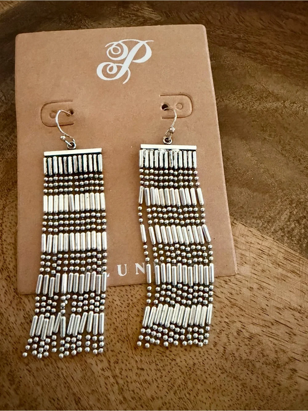 Plunder Silver Fringe Beaded Drop Earrings - Picture 2 of 2